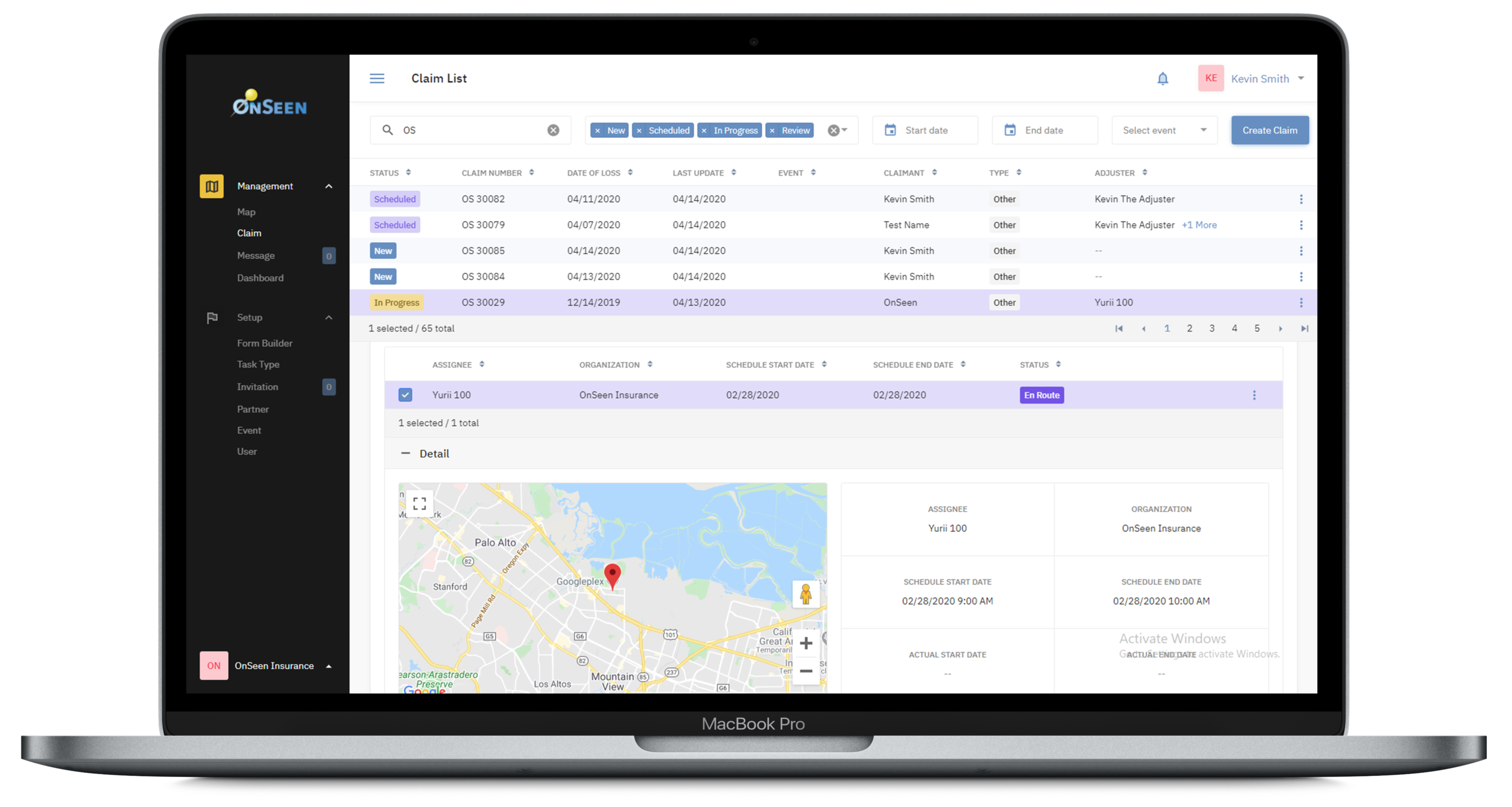 Claims Insurer dashboard